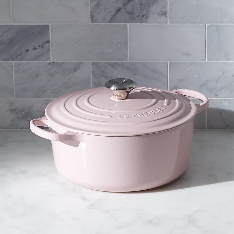 Le Creuset pot in a marble kitchen