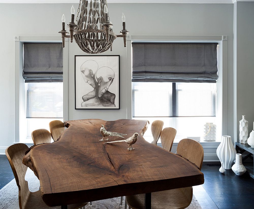 Let the smart live edge dining table anchor your cheerful dining room
