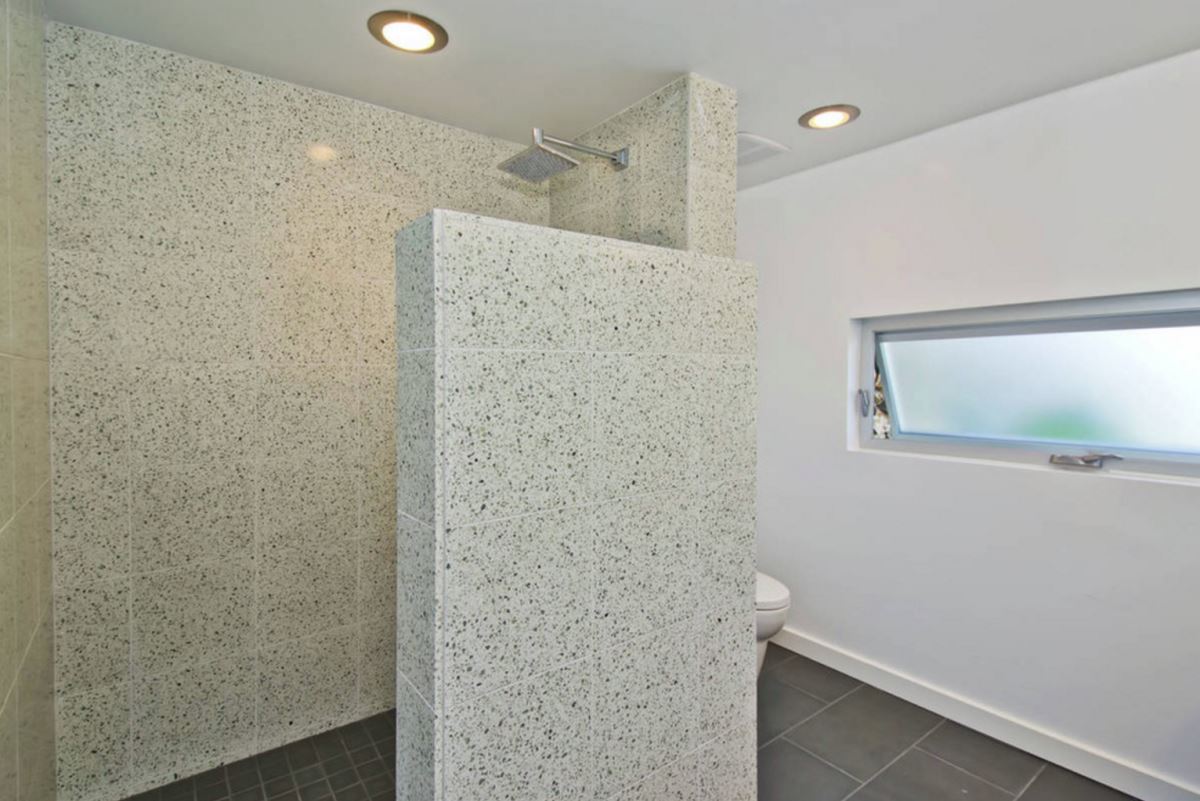 Modern bathroom with terrazzo shower tile