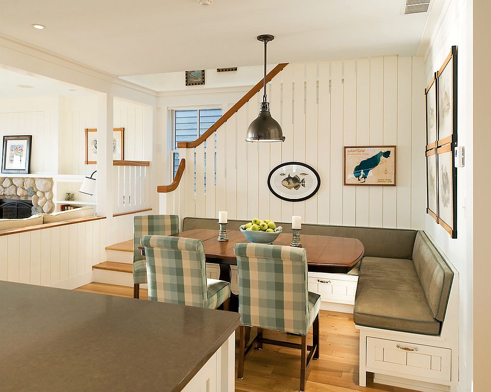 Modern cottage style is perfect for the smart banquette with built-in drawers [From: Hamilton Snowber Architects]