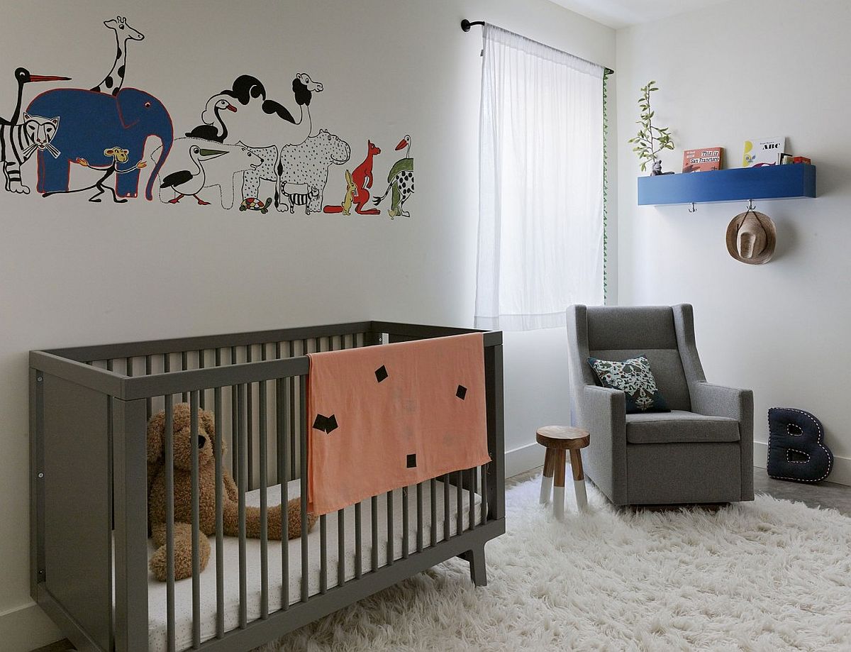 Modern nursery in gray and white