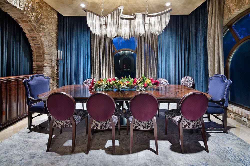 More restrained touches of Moroccan design give the dining space a stylish Mediterranean vibe