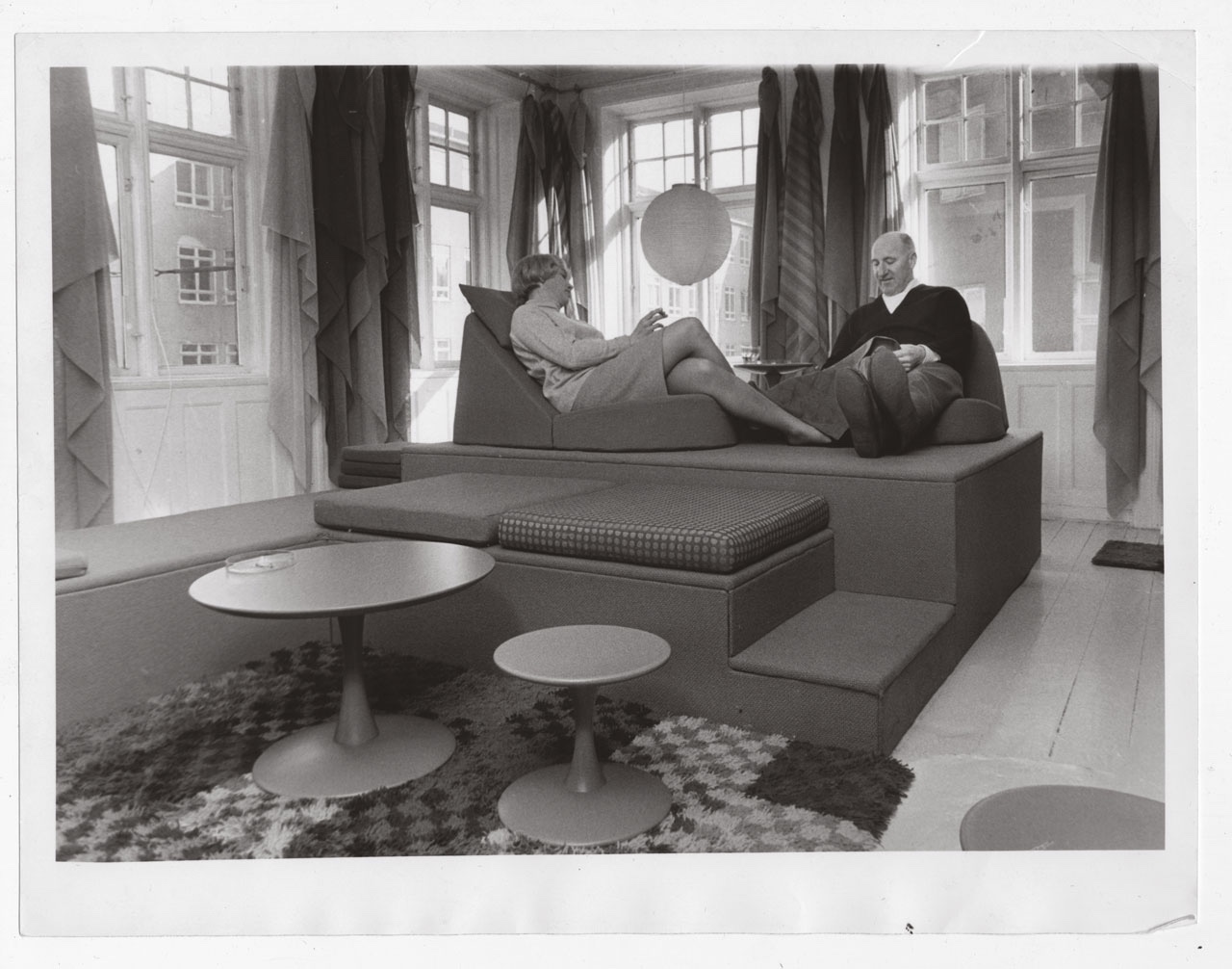 Nanna Ditzel and Percy von Halling-Koch in the showroom of the Halling-Koch Design Center, 1965. Image via Domus.