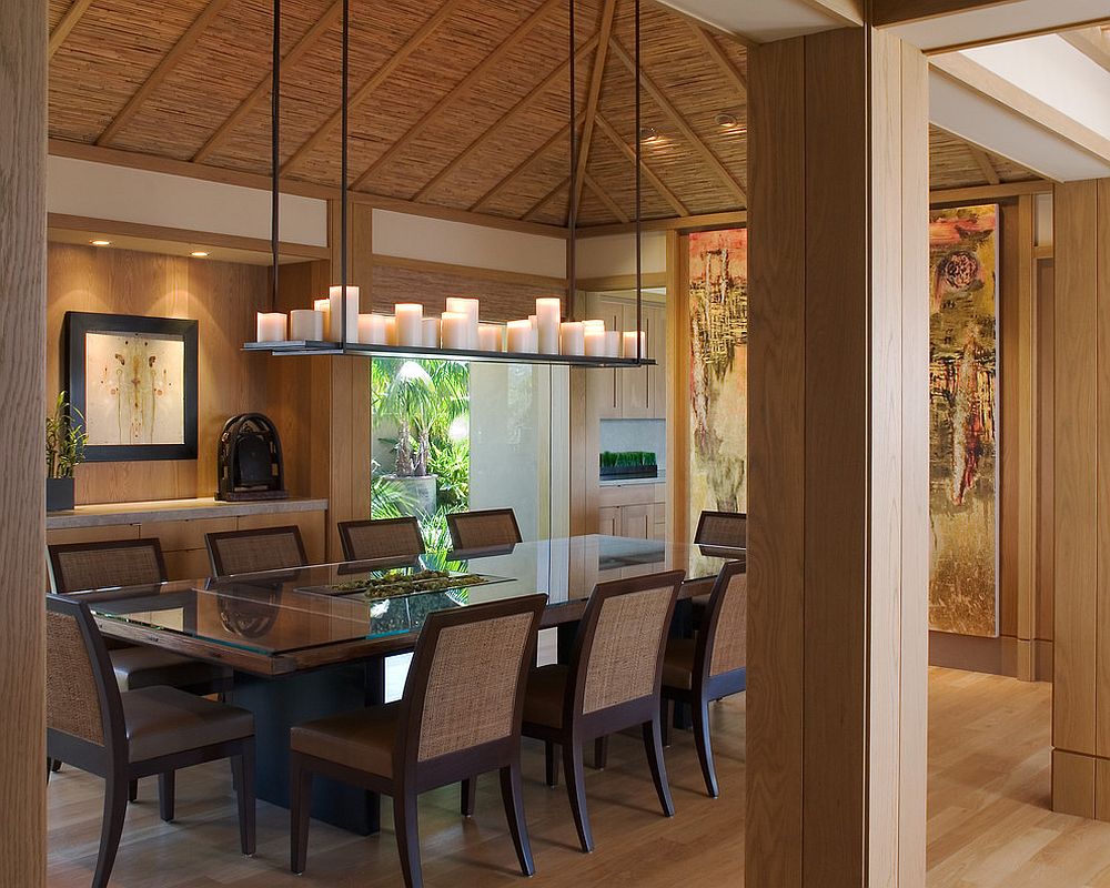 Natural materials and an organic vibe create a harmonious Asian dining room