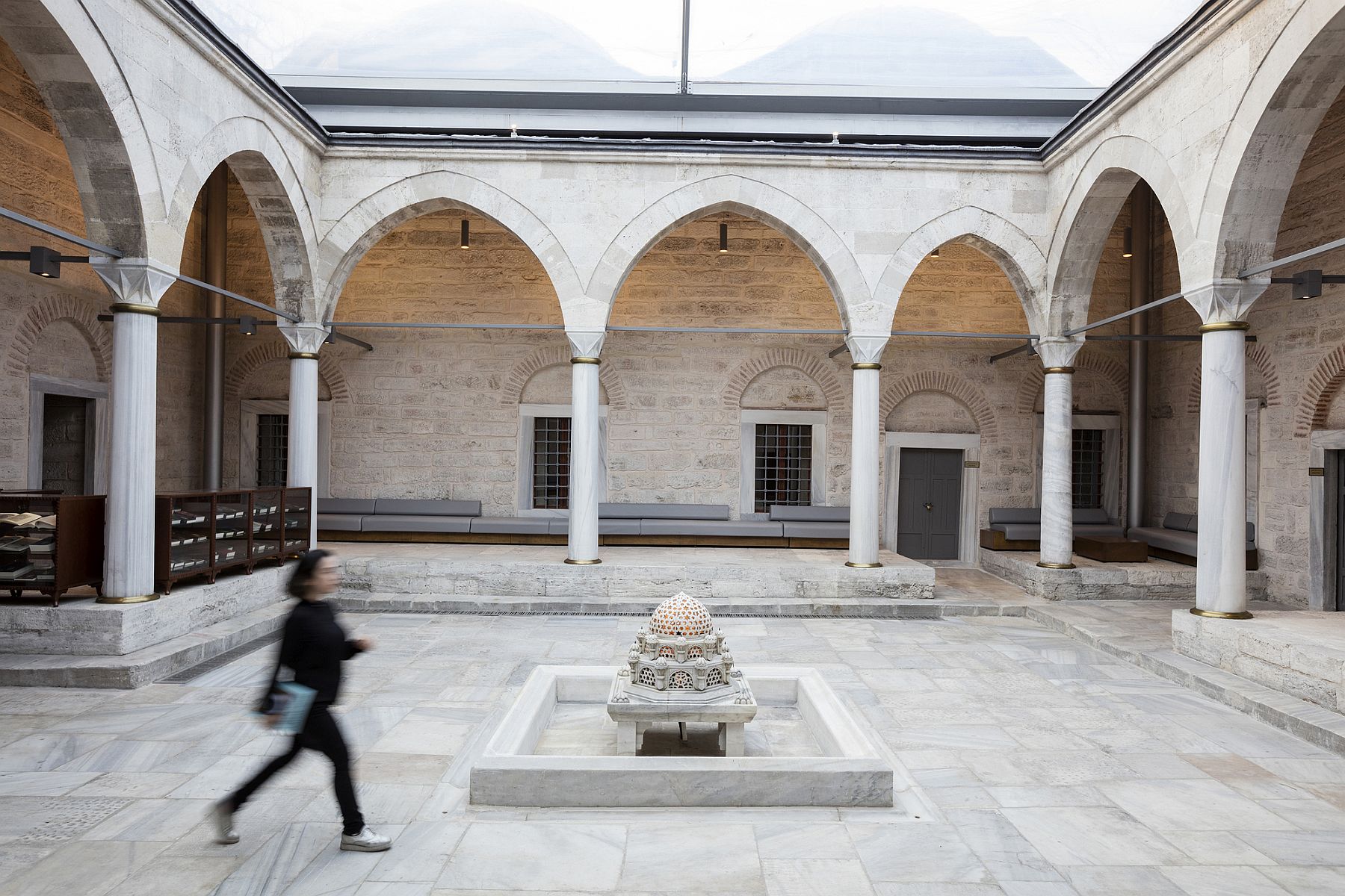 Open courtyard and entrance to the revitalized library