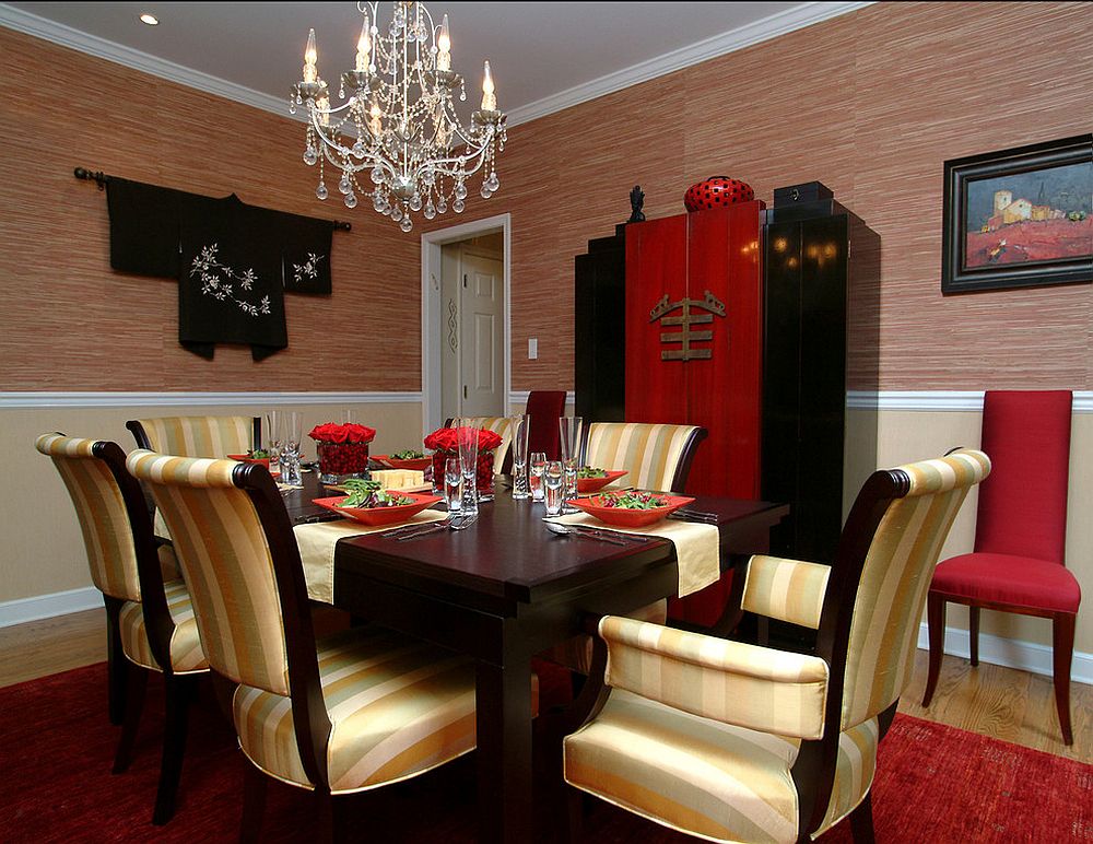 Red and black dining room with Asian style [Design: Larisa McShane]