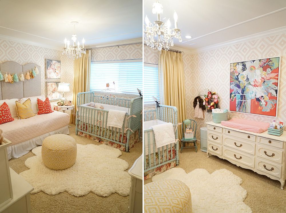 Relaxed shabby chic style nursery draped in pastel hues [From: KBG Design]