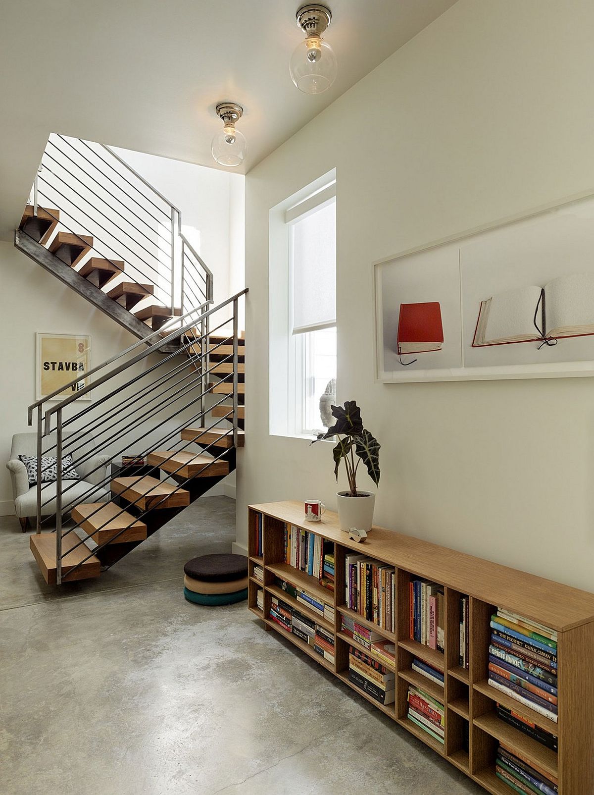 Sculptural metal and wood staircase design