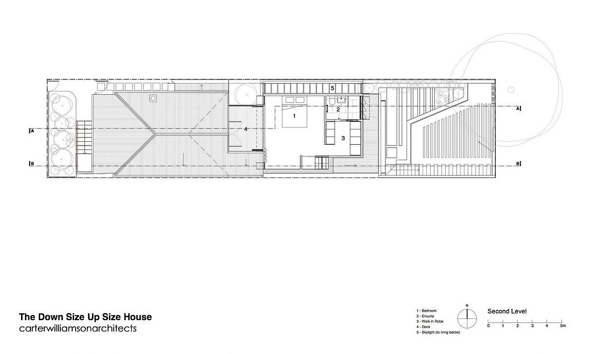 Second level floor plan with deck and master suite