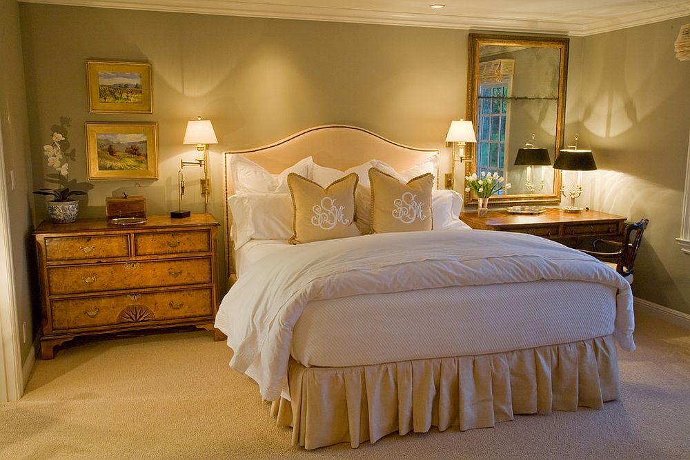 Shabby chic coupled with glittering Hollywood Regency vibe in the bedroom [Design: Kathleen Burke Design]