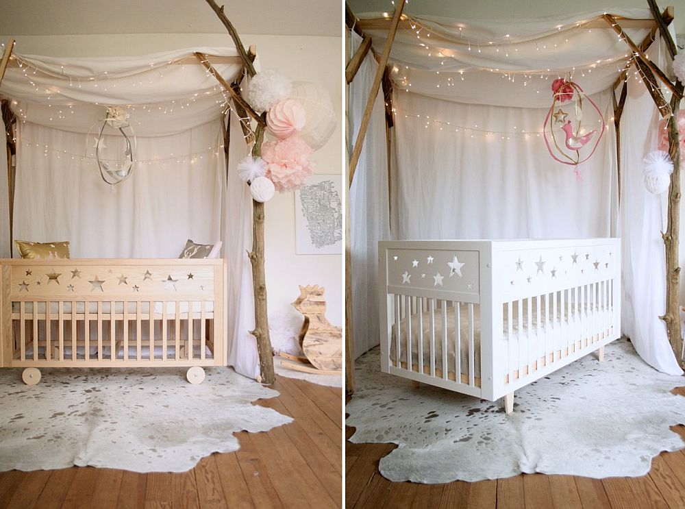 Shabby chic style nursery in white and pastel pink [From: Emilie Perez – Creme Anglaise]