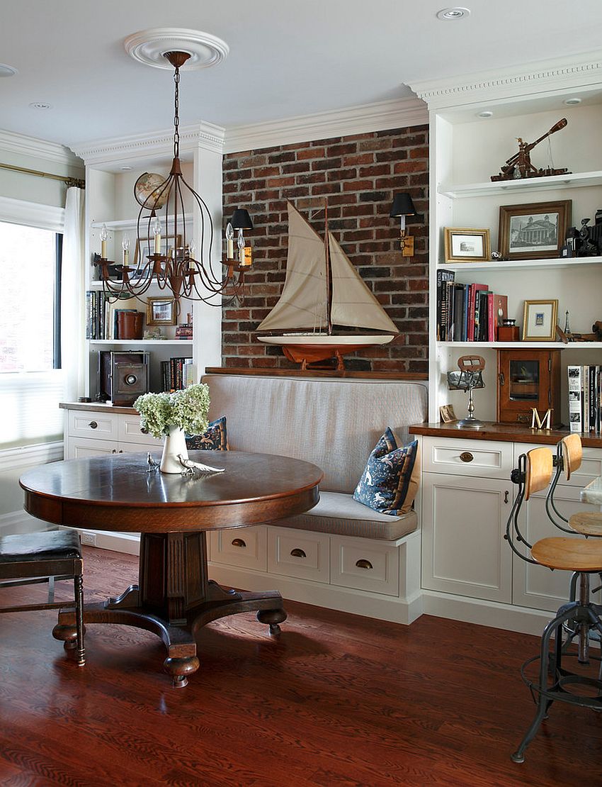 custom banquette seating with small table