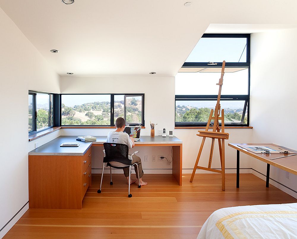 Smart contemporary teen room with corner work desk / study [From: Fernau & Hartman Architects / Richard Barnes Photography]