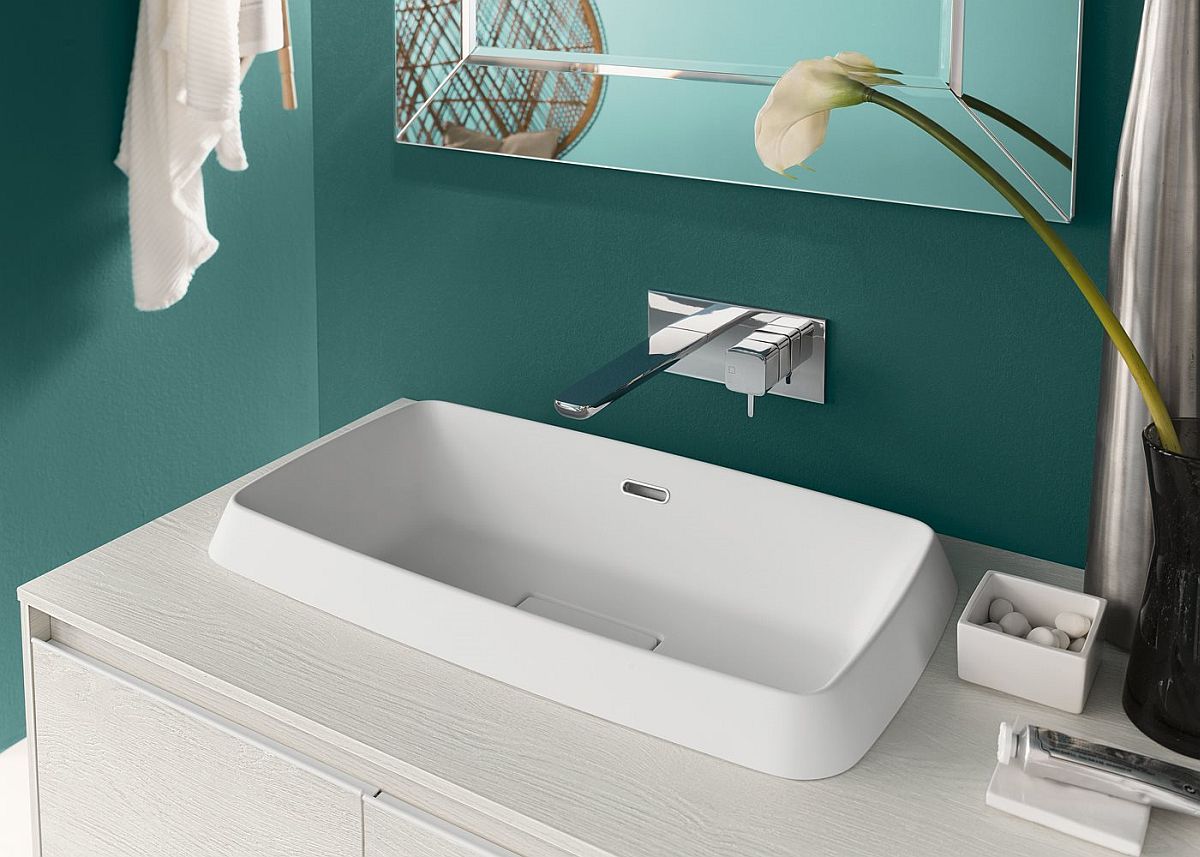 Smart sink and floating vanity brings modern modularity to the bathroom