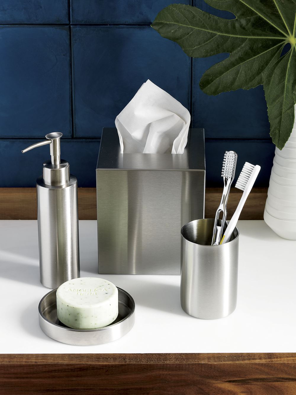 Stainless steel bath accessories from CB2