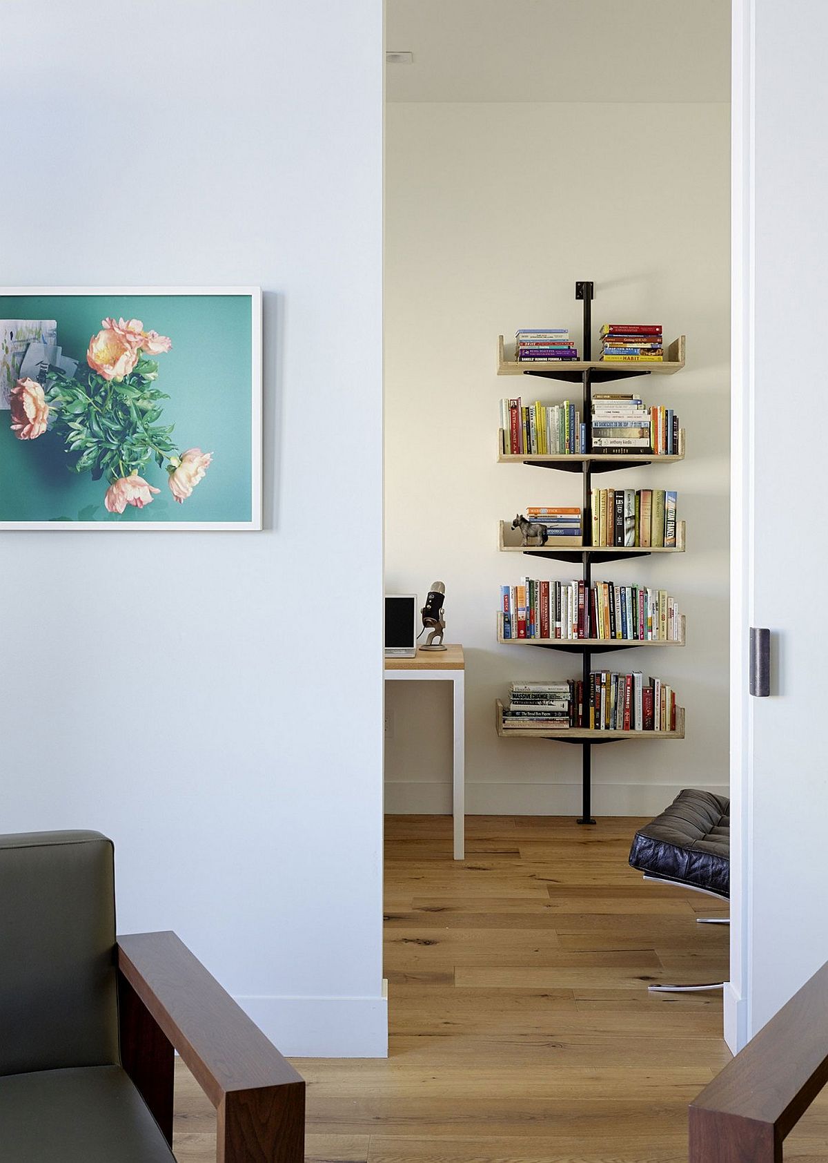 Standalone bookshelf in the home office is a space-saver