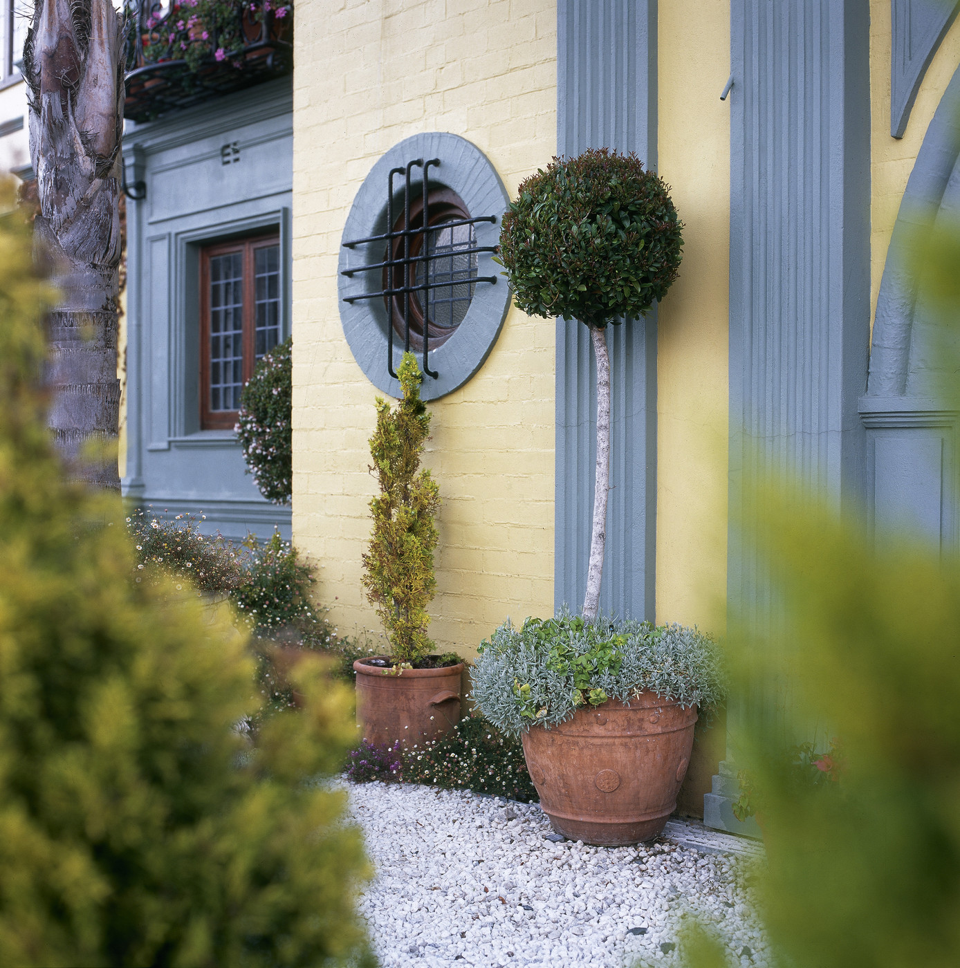 Topiary with lush plants at the base