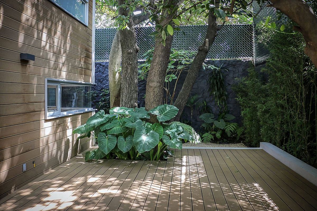 Tropical plants and natural wall of green offer ample privacy