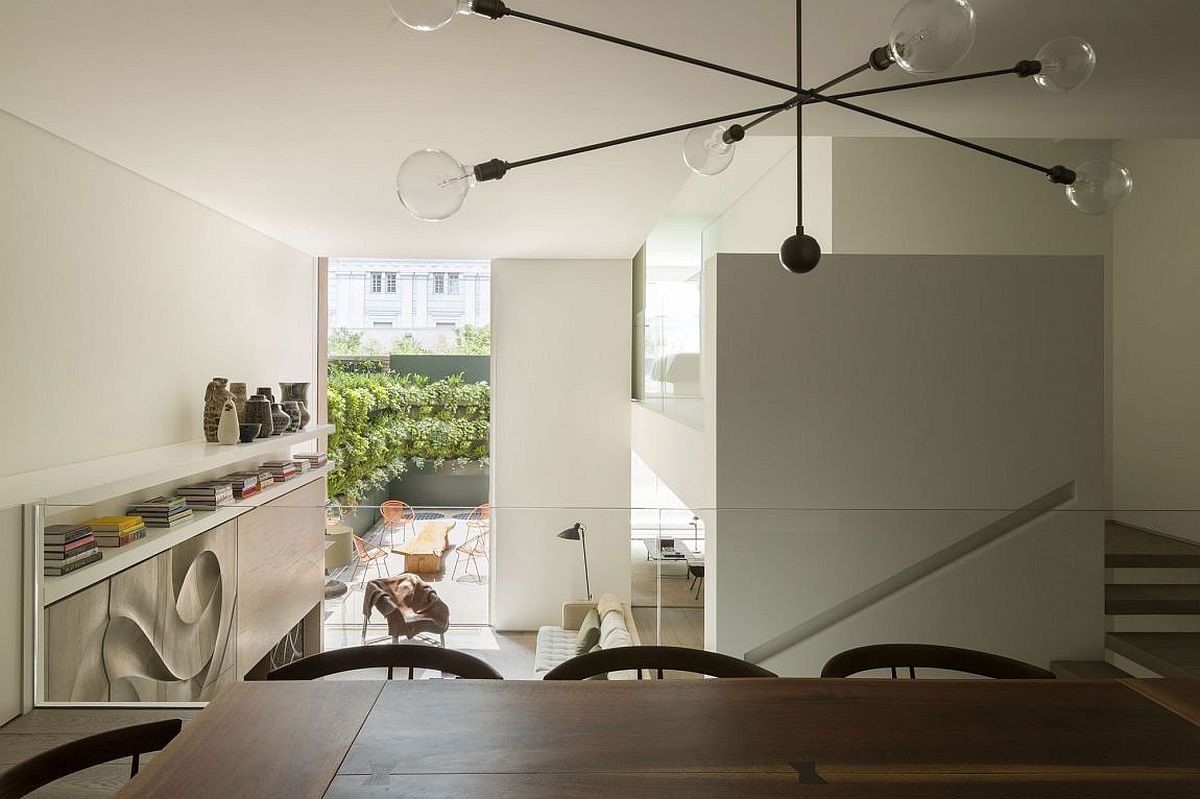 View of the garden with living wall from the dining room