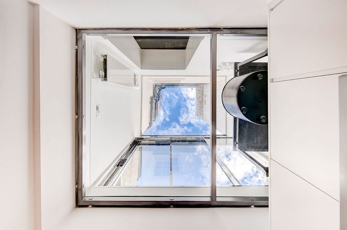 View of the skylight from the lower level of the house