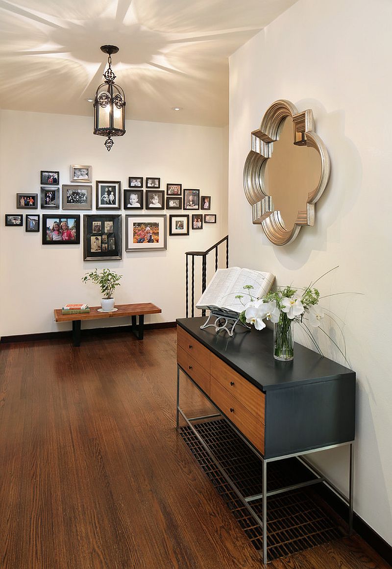 Vintage Paul McCobb console table and George Nelson bench for the midcentury entry [From: Melinamade Interiors / Bernard Andre Photography]