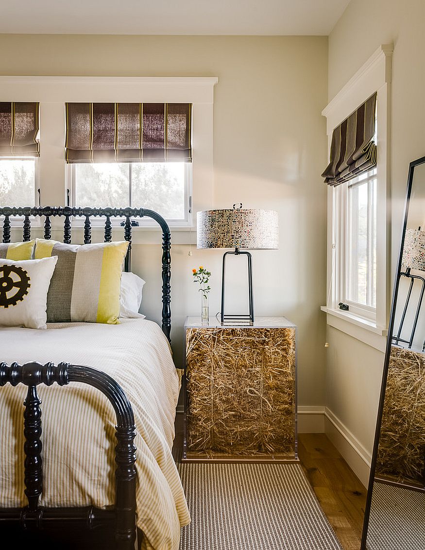 Who knew a bale of hay could add golden hue to the bedroom! [Design: Bevan Associates]