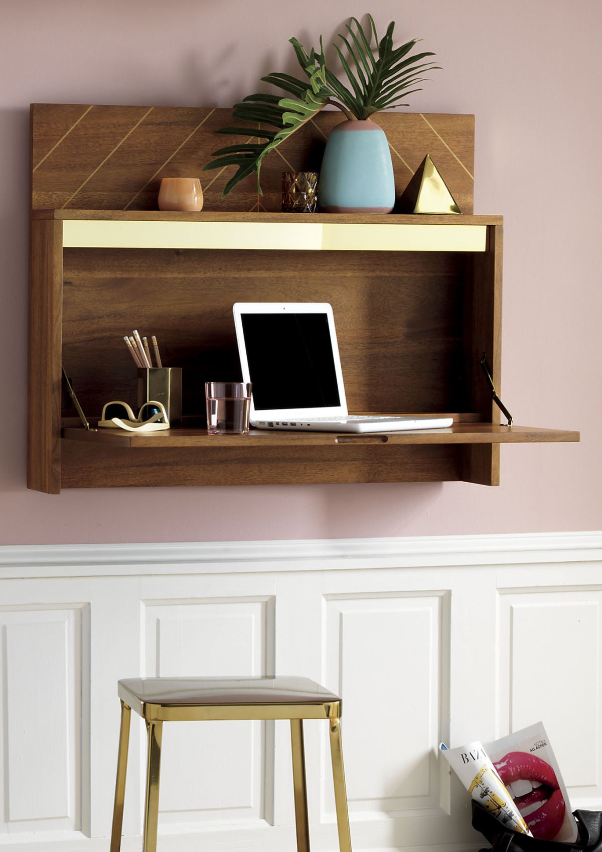 Wood and brass desk from CB2