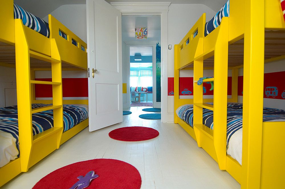 Yellow and blue coupled with a splash of red in the modern kids' room
