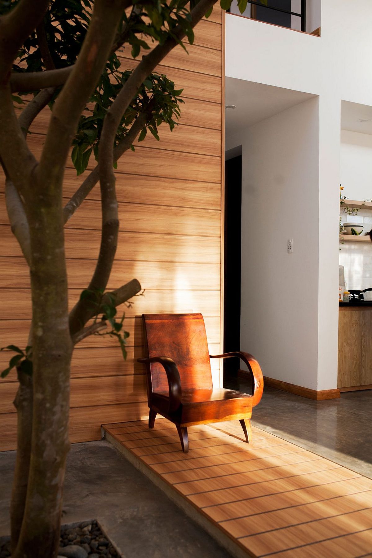 Zen-like meditative nook with indoor plant