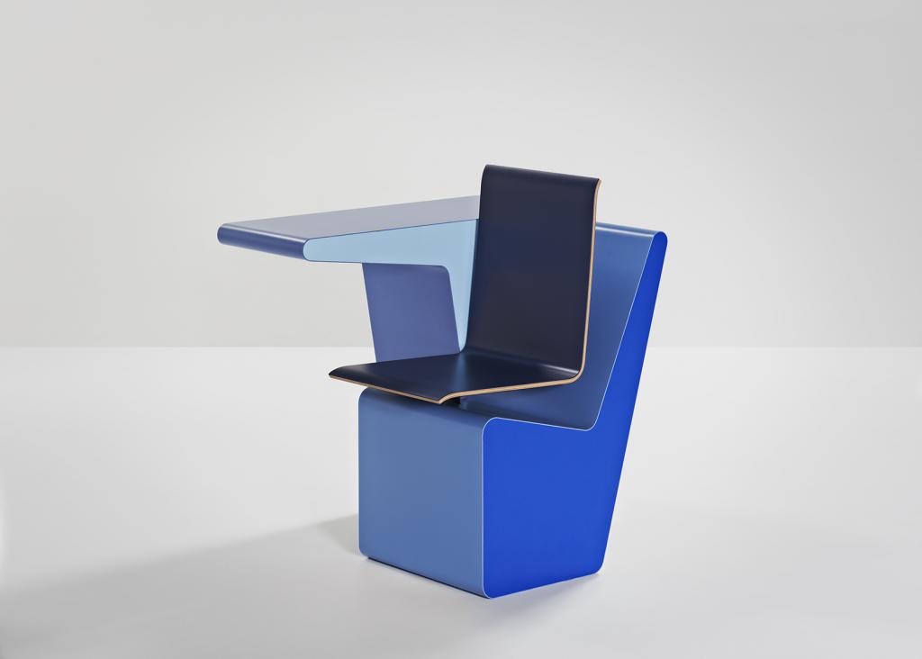 The PROOFF #006 SideSeat by Studio Makkink & Bey is a clever, compact and comfortable self-contained desk, cupboard and chair. The #006 SideSeat is pictured in colour combination #006.07. Image courtesy of PROOFF.