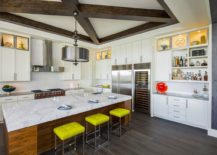 Bar-stools-bring-yellow-to-the-modern-kitchen-featuring-smart-marble-top-island-217x155