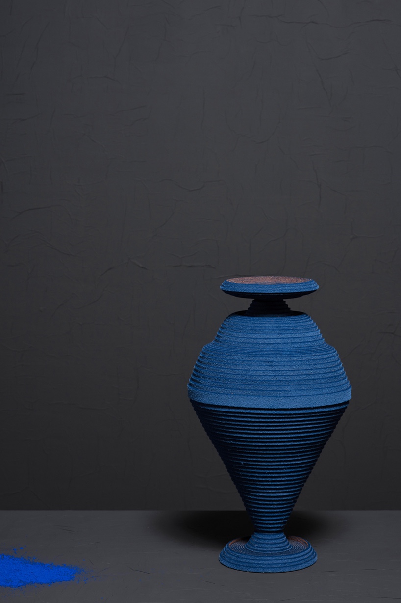 One of seven felt vases in the "Blue Alchemy" collection.