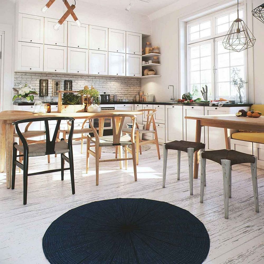 Brick wall backsplash for the cool Scandinavian kitchen