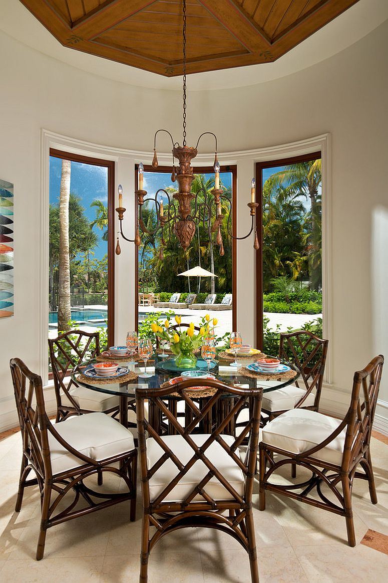 Ceiling of the dining room adds uniqueness to the space