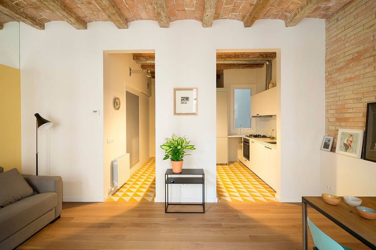 Colorful mosaic tiles add character to the kitchen and dining space