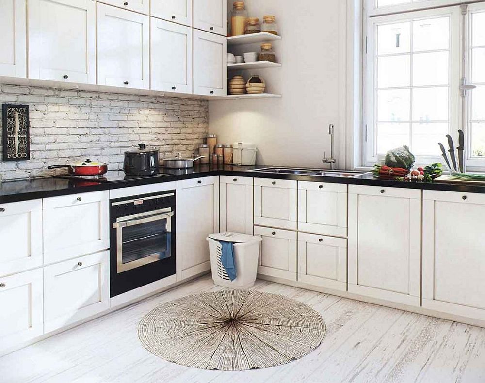 Corner shelves and cabinets for the stylish Scandinavian kitchen