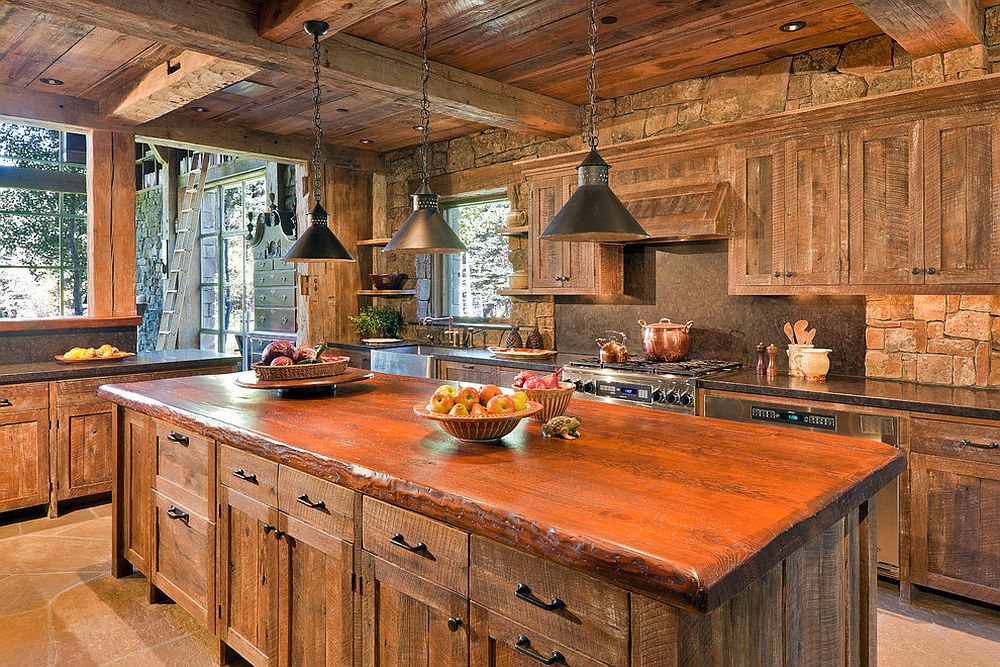 Cozy rustic kitchen filled with reclaimed barn wood [From: JLF & Associates / Ron Johnson Photography]