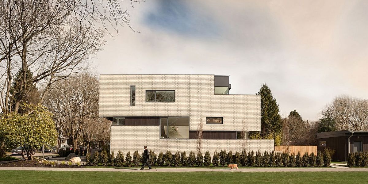 Distinct white brick facade of the fabulous private residence in Vancouver