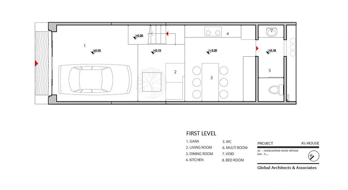 Floor plan of the first level of the A's House