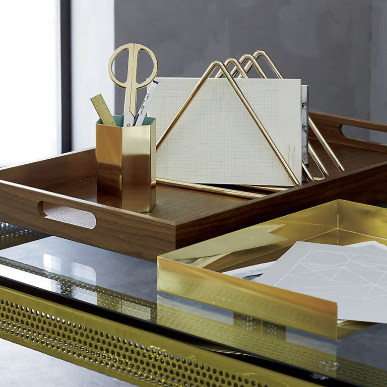 Useful Desk Accessories For Modern Offices Decoist   Gold Toned File Holder From CB2 768x768 