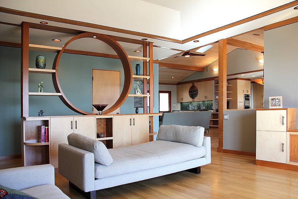 Imaginative room divider elevates the style quotient of the living room [Design: Madson Design]