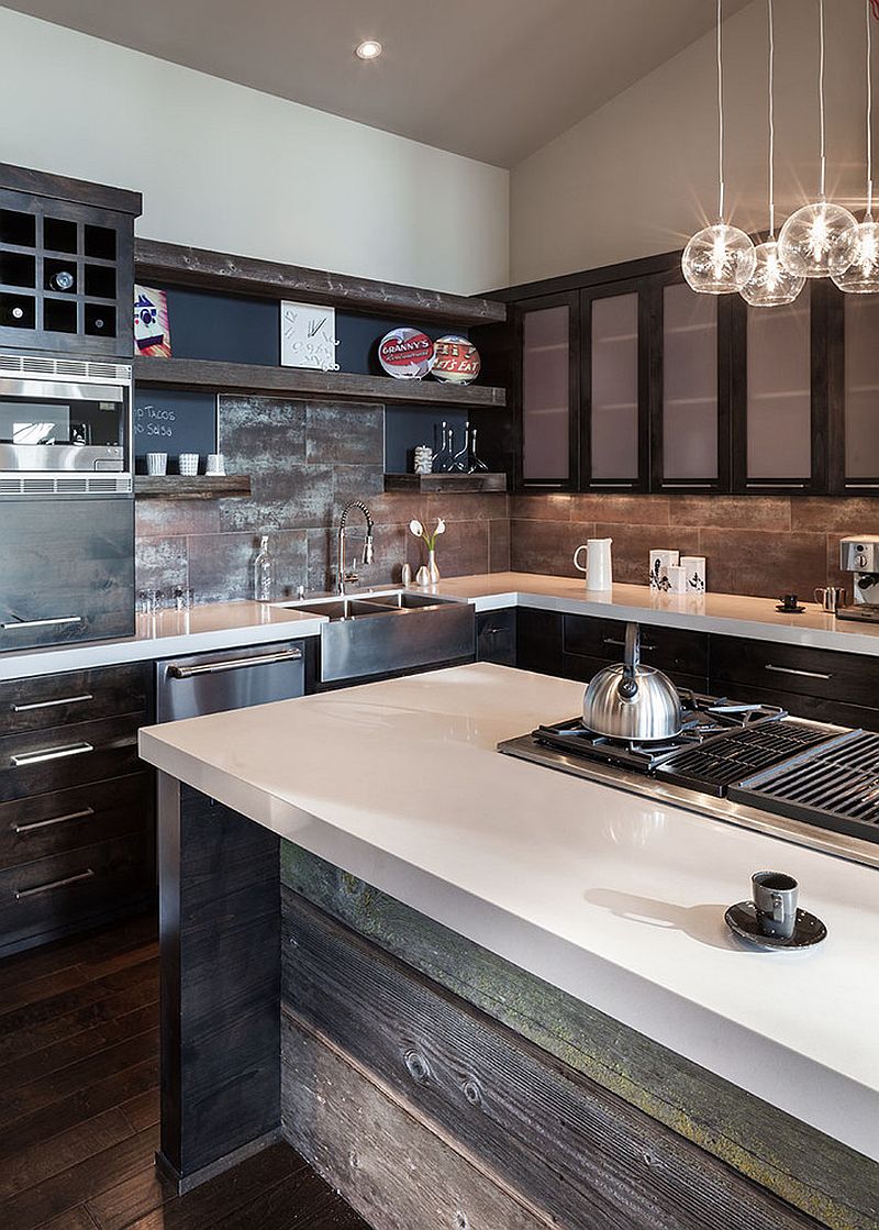 Ingenious kitchen backsplash crafted from reclaimed wood [Design: Jordan Iverson Signature Homes]