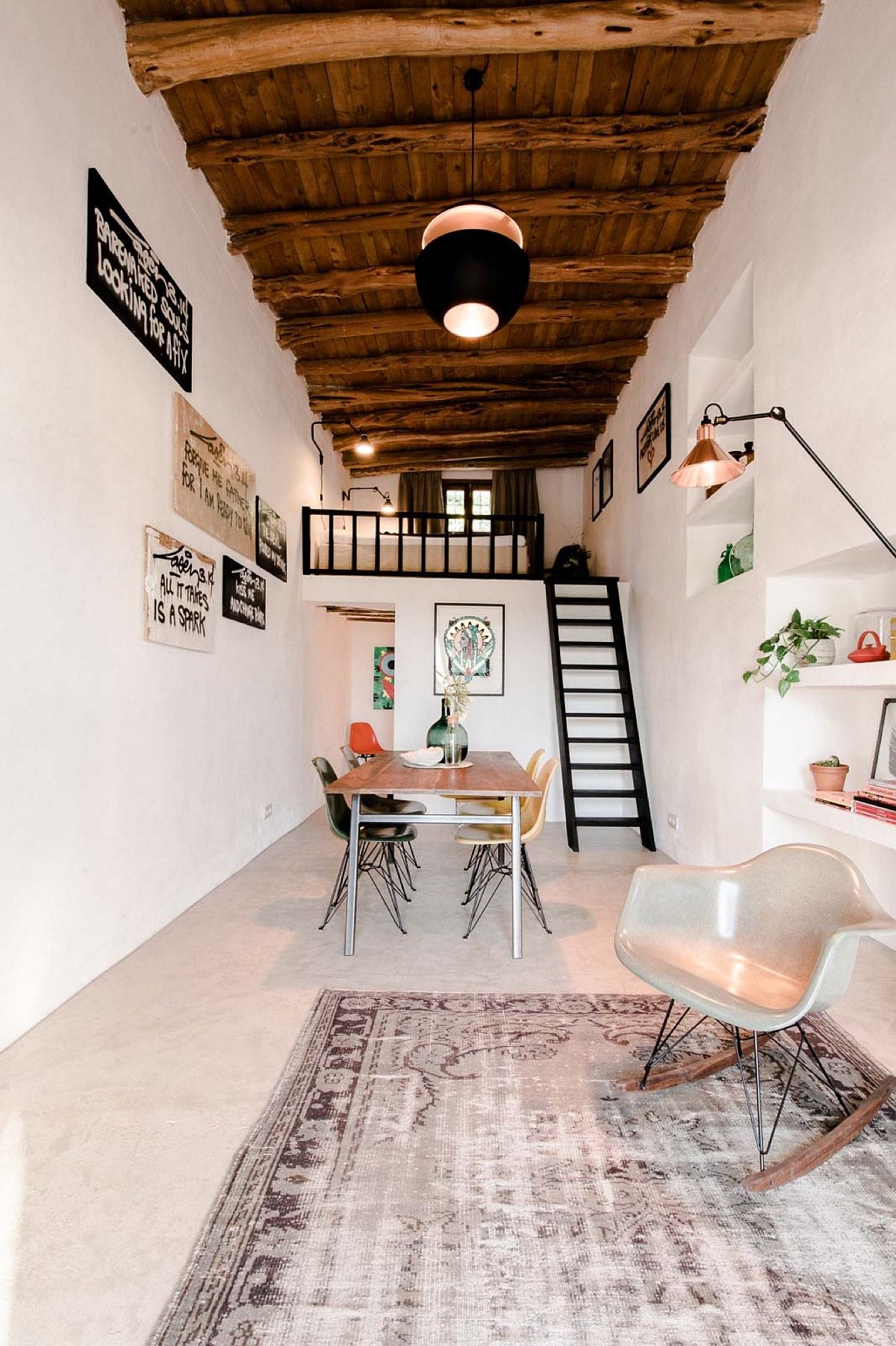 Living room of the Ibiza guesthouse combines the old and the new