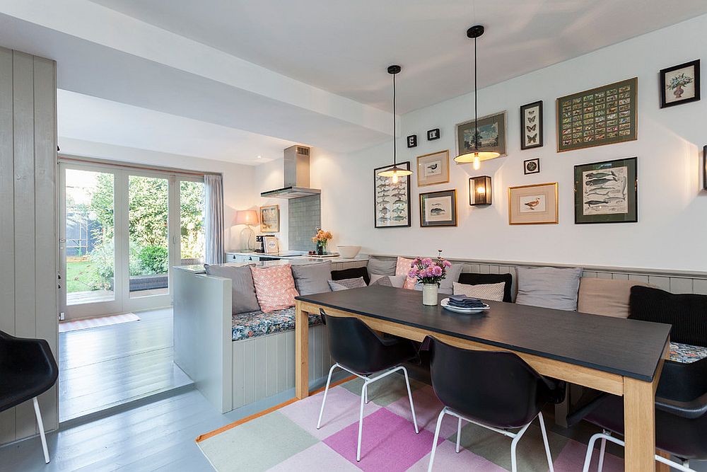 Lovely Scandinavian dining room with banquette seating