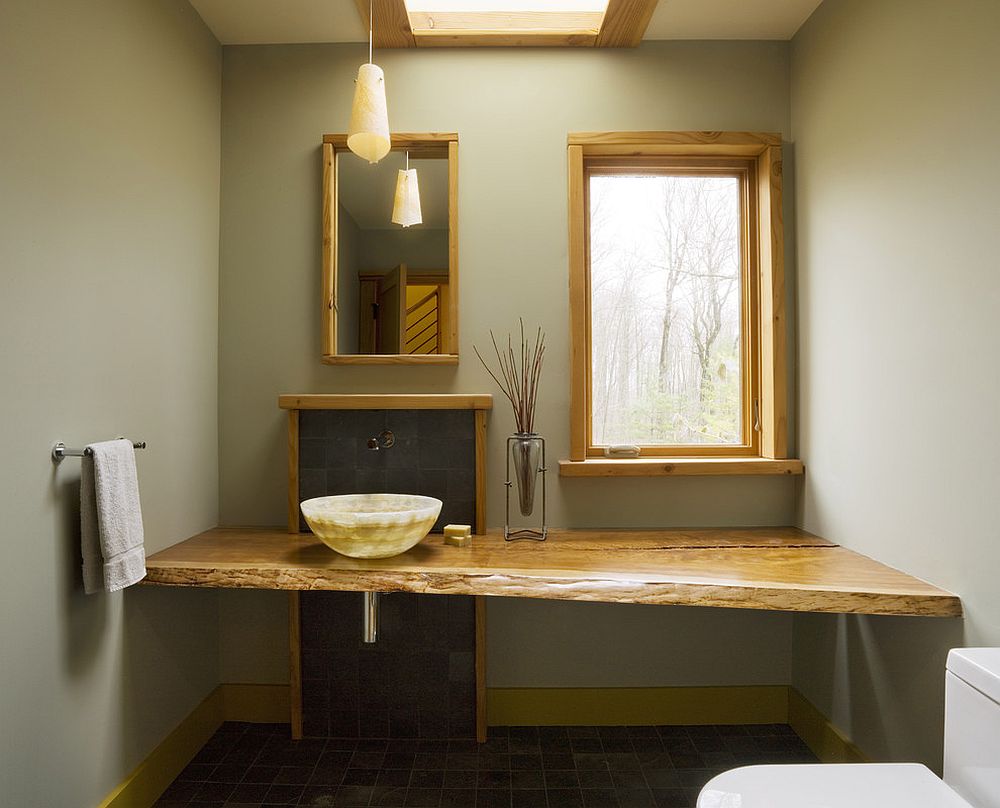 Modern and minimal bathroom with Asian influences and live edge vanity