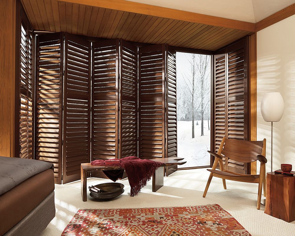 NewStyle® hybrid shutters for the style-conscious modern-rustic sunroom [Design: Stamper's Blinds Gallery]