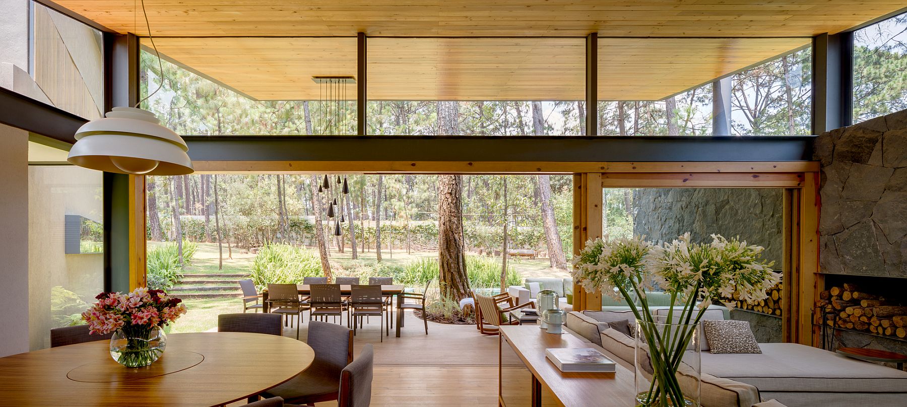 Open living area and dining space at the Five House