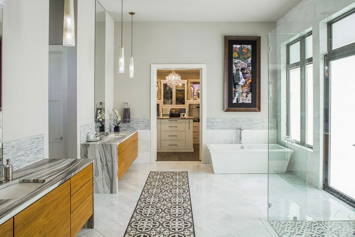 Opulent modern bathroom clad in marble elegance