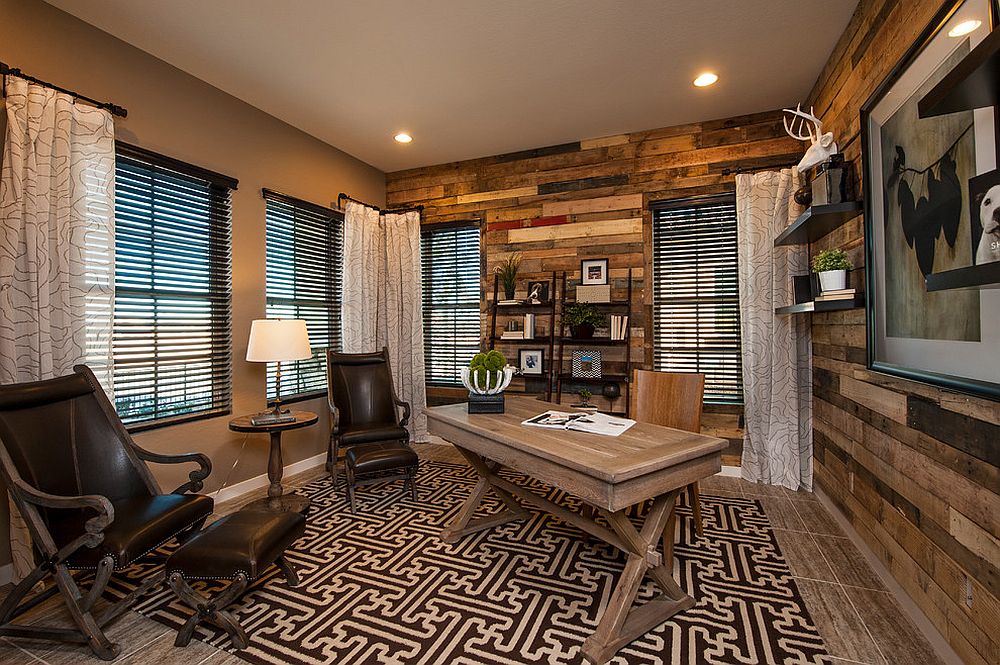 Reclaimed wood adds elegance and warmth to the contemporary home office [From: Meritage Homes]