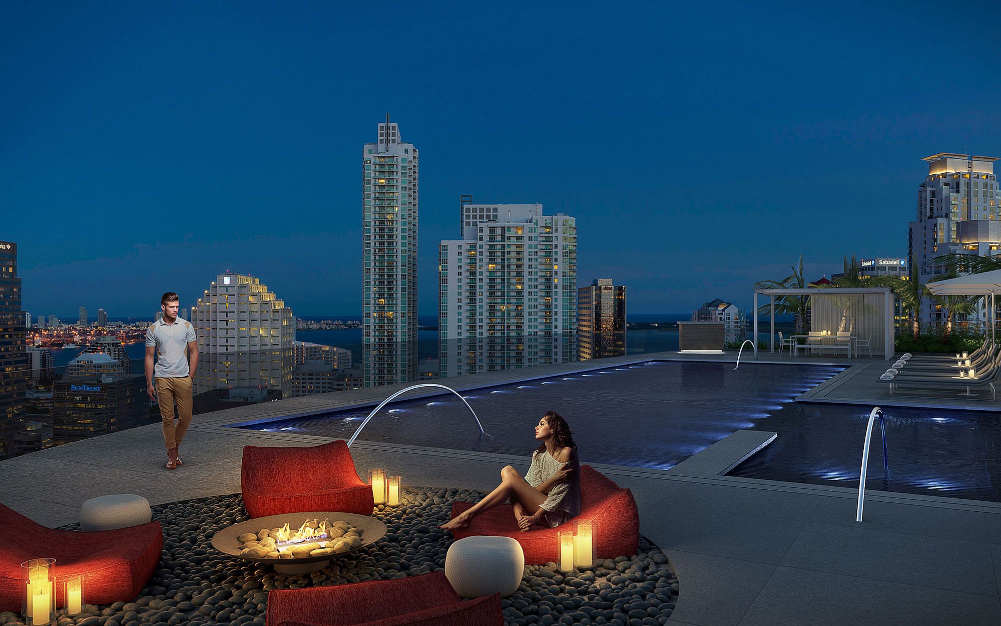 Rooftop pool and hangout at Brickell Heights transports you into a dreamy, vacation-style setting